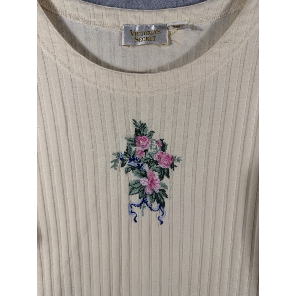 Vintage Victoria's Secret Ribbed Nightgown SZ Petite Small Yellow Knit Embroider - Picture 2 of 4
